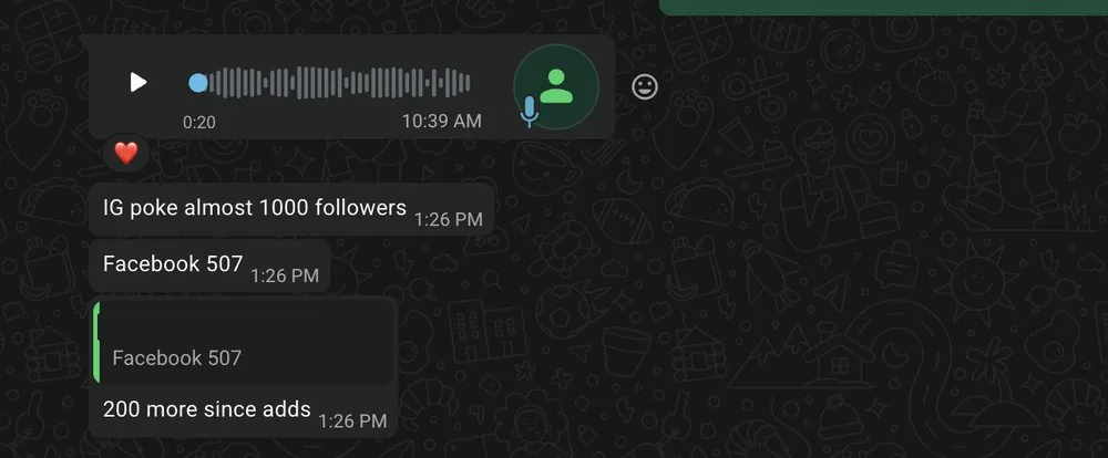 Client message about follower growth